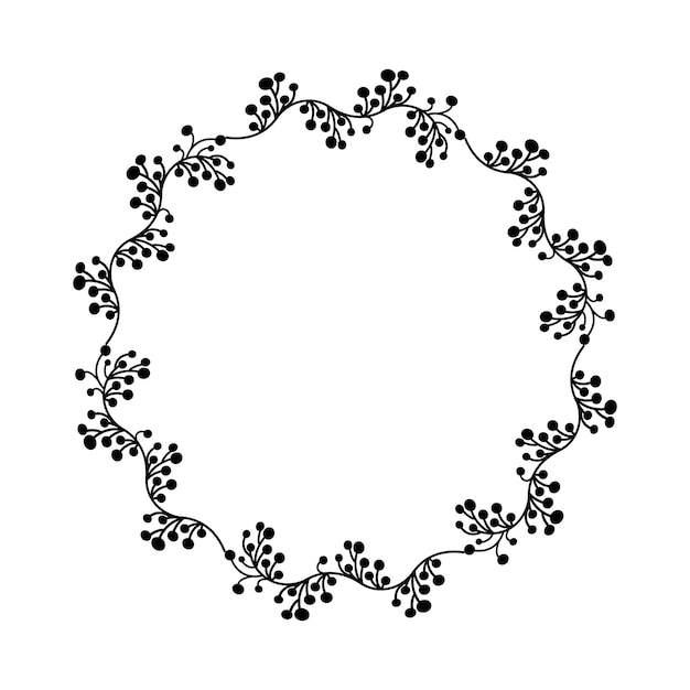 Moldura preta em forma de círculo feita de plantas em fundo branco isolado