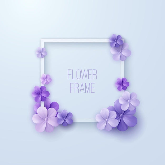 Moldura quadrada branca com flores violetas
