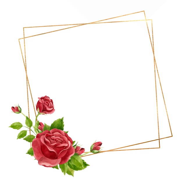 Moldura quadrada com rosas vermelhas e moldura de ouro Modelo para convite de casamento Waterco de dia dos namorados