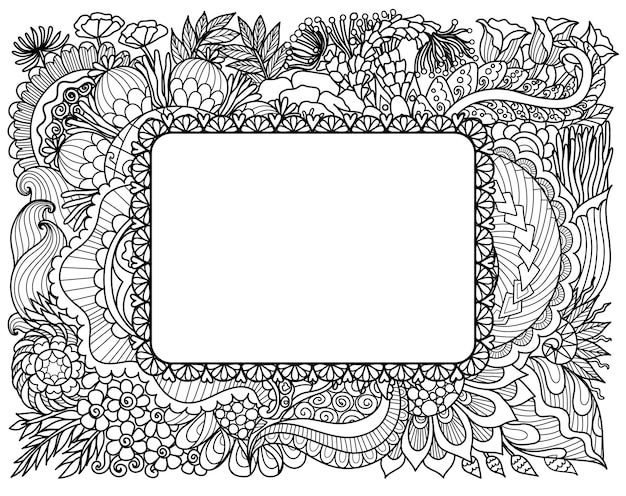 Moldura quadrada de mandala para impressão, gravura ou livro de colorir adulto. ilustração vetorial