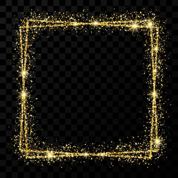 Moldura quadrada dupla dourada moldura brilhante moderna com efeitos de luz isolados em fundo transparente escuro ilustração vetorial