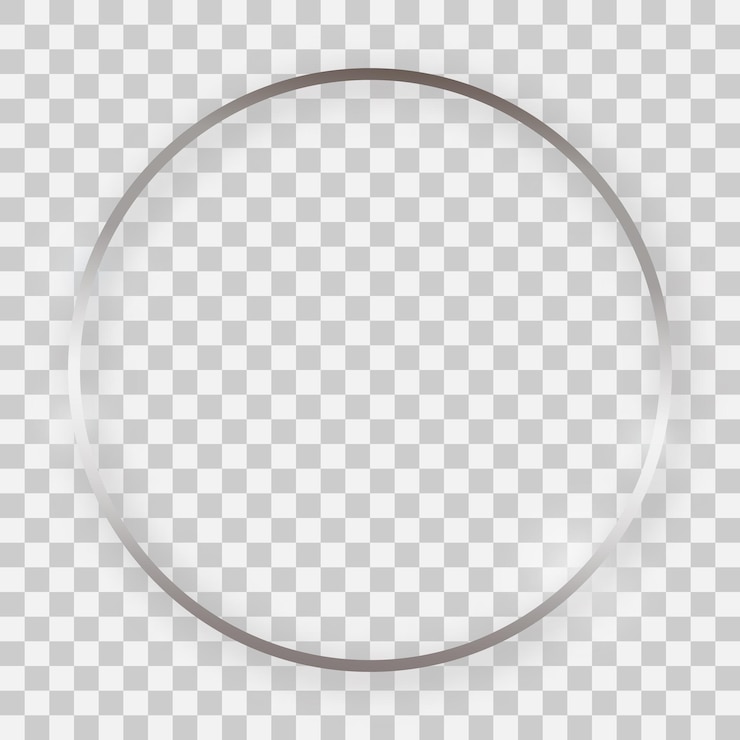 Vetor moldura redonda brilhante prateada com efeitos brilhantes e sombras em fundo transparente. ilustração vetorial