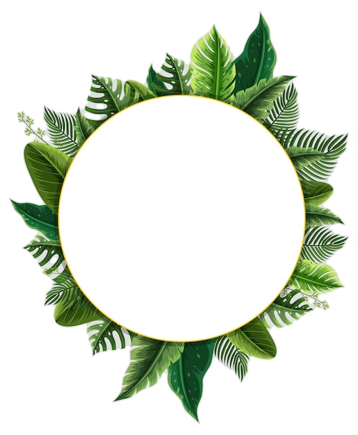 Moldura redonda com folhas verdes tropicais