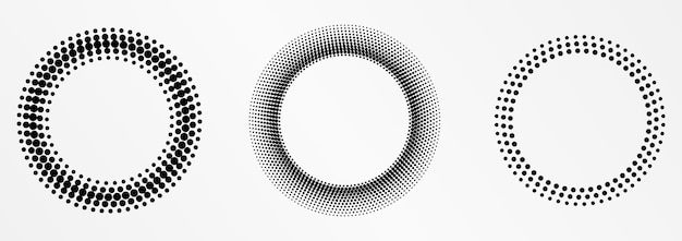 Vetor moldura redonda de meio-tom logotipo do círculo de meio-tom pontos emblema