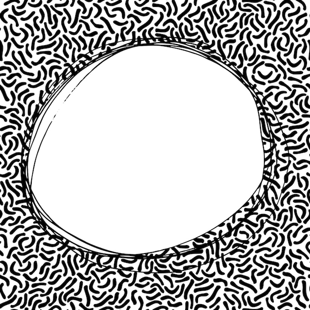 Moldura redonda desenhada à mão em estilo memphis. ilustração em vetor. moda dos anos 80-90. texturas de mosaico preto e branco.