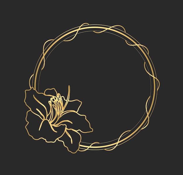 Moldura redonda dourada com flor de lírio Ilustração em vetor borda de luxo dourada