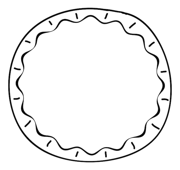 Vetor moldura redonda extravagante em estilo doodle desenhado à mão, isolado no fundo branco