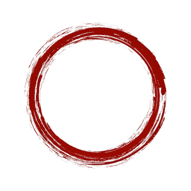Moldura redonda vermelha com círculos de traçados de pincel de efeito grunge