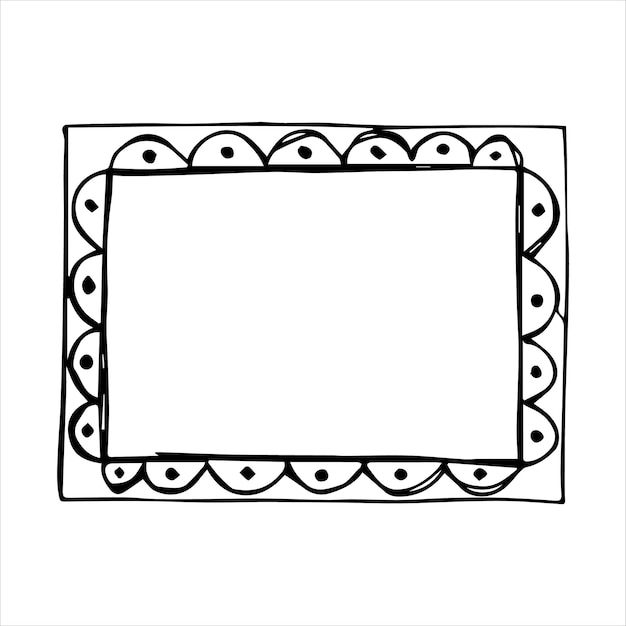 Moldura retangular de estilo doodle desenhado à mão ilustração em vetor preto e branco