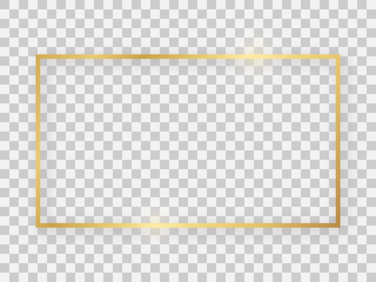 Vetor moldura retangular dourada 16x9 brilhante com efeitos brilhantes e sombras em fundo transparente. ilustração vetorial