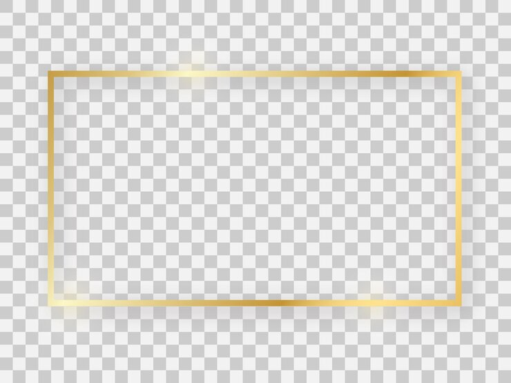 Vetor moldura retangular dourada 16x9 brilhante com efeitos brilhantes e sombras em fundo transparente. ilustração vetorial