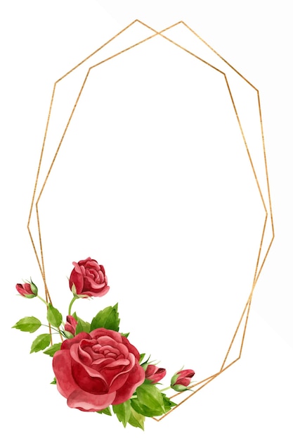 Moldura vertical com rosas vermelhas e moldura dourada para convite de casamento clipart do dia dos namorados