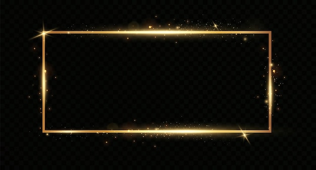 Molduras de luz dourada. Banner de luxo luminoso. Moldura retangular com efeitos de luz