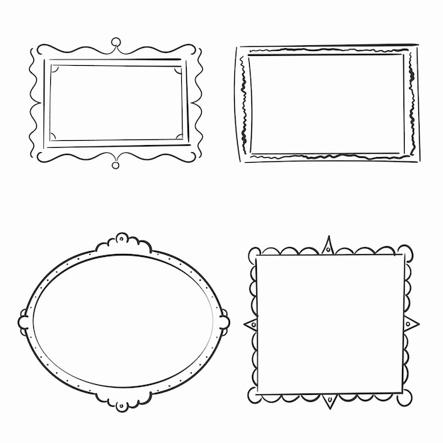 Molduras desenhadas à mão bordas quadradas rabiscos rabiscos esboço de desenho de moldura de imagem estilo de desenho animado