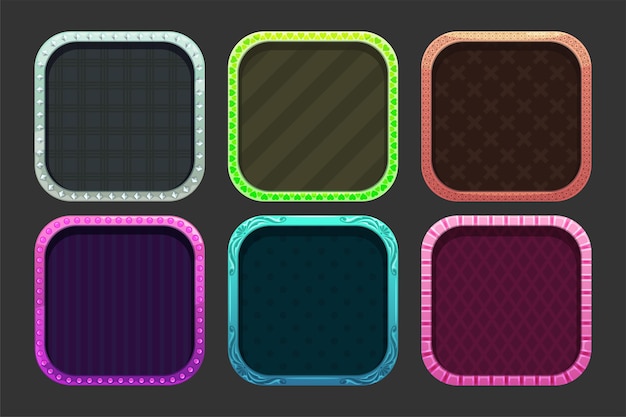 Molduras quadradas coloridas de desenhos animados engraçados para design de ícones de aplicativos