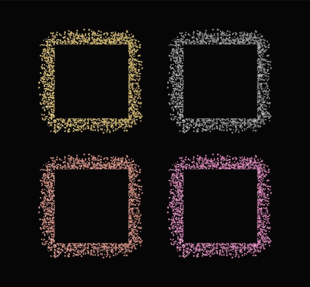 Molduras quadradas de confete dourado, ouro rosa, rosa e prata