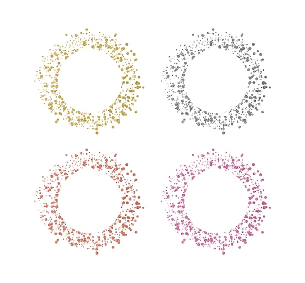 Molduras redondas de confete dourado, ouro rosa, rosa e prata
