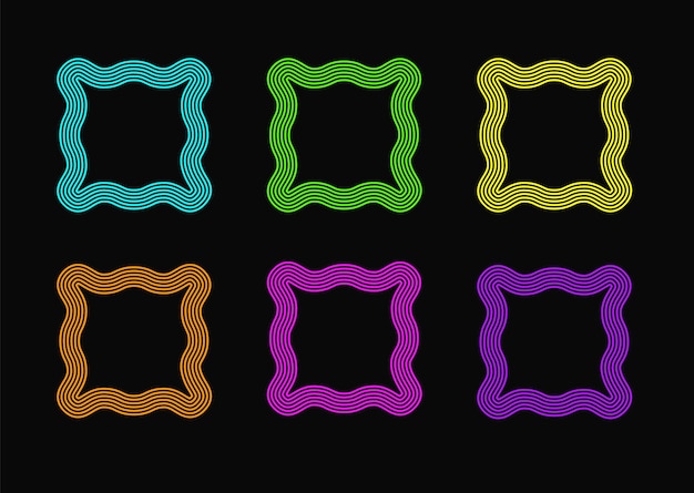 Molduras retrô quadradas com linhas coloridas