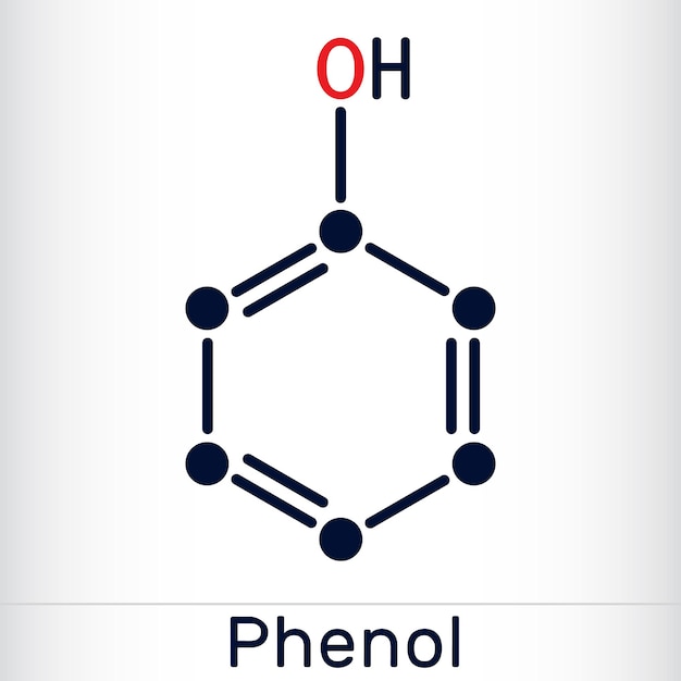 Molécula de ácido fenólico-carbólico Fórmula química esquelética Ilustração vetorial