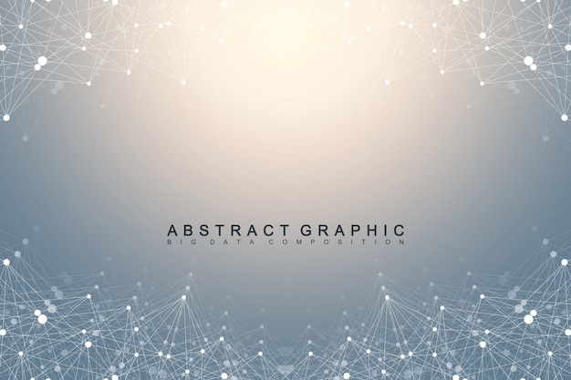 Molécula de fundo gráfico geométrico e comunicação. complexo de big data com compostos. cenário de perspectiva. matriz mínima. visualização de dados digitais. ilustração científica cibernética.