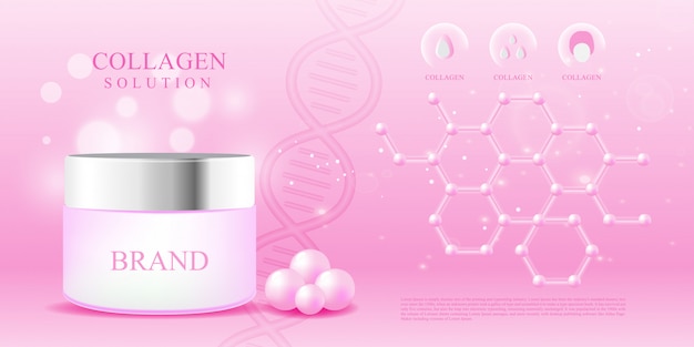 Molécula de soro de colágeno rosa cosmético pacote 3d