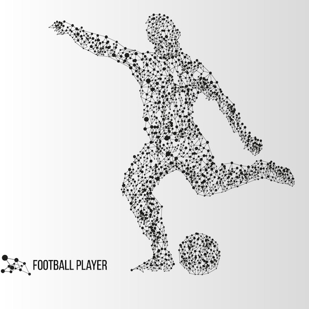 Molécula geométrica abstrata silhueta de jogador de futebol poligonal isolada no fundo