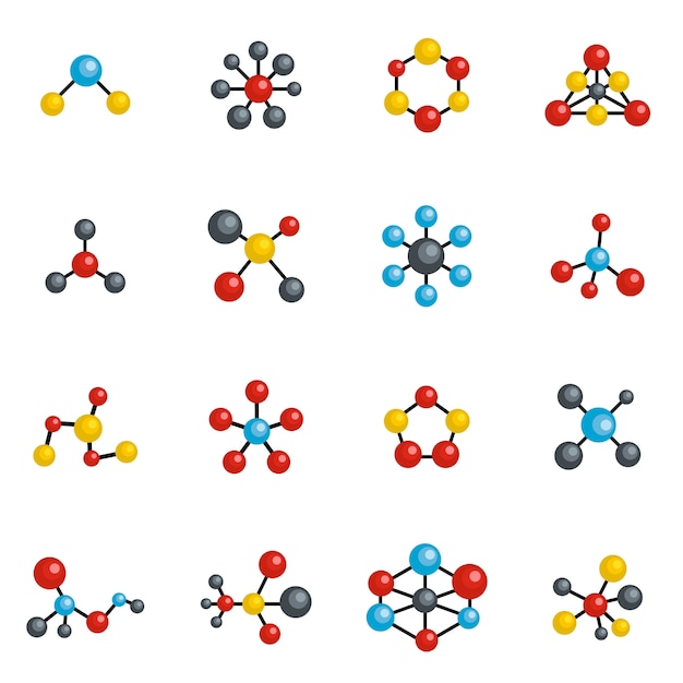 Molecular structure chemical icons set vector isolado