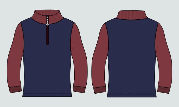 Moletom de jaqueta de cor de dois tons de manga longa vetor de esboço plano de moda técnica modelo