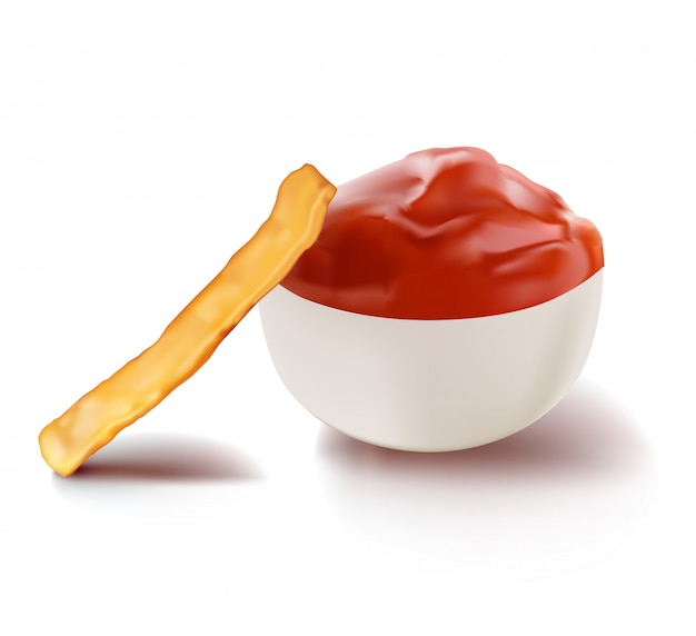 Vetor molho vermelho da ketchup de tomate e fatia fritada da batata.