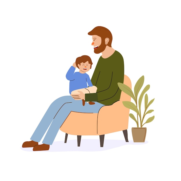Momento de ligação entre pai e filho Interação familiar calorosa Ilustração xA