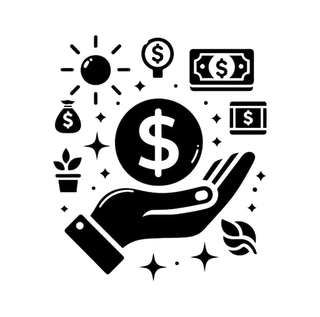 Money on the hand vector silhoute style anseguir money icon investo signal de finanças de investimento