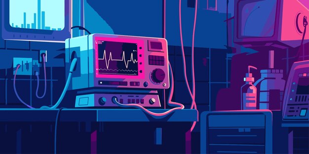 Vetor monitor cardíaco com linhas de ecg no fundo de paciente crítico na unidade de cuidados intensivos