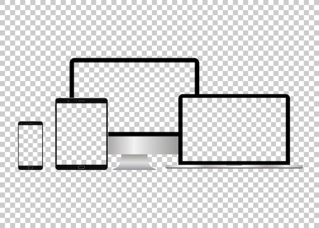 Vetor monitor de computador tablet portátil vetorial realista e modelo de telefone móvel