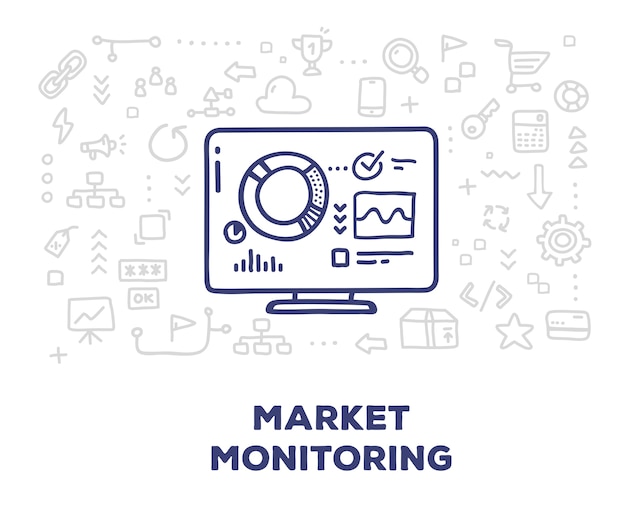 Monitor grande com ícones de gráfico e linha de gráfico