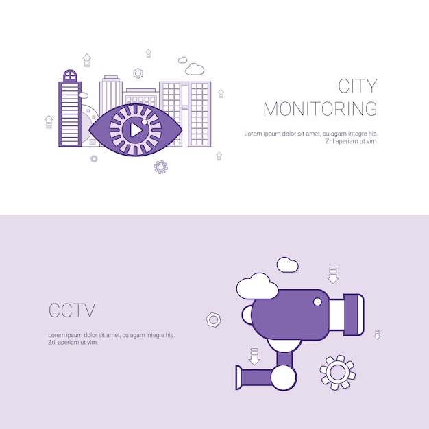 Monitoramento da cidade e banner de modelo de conceito de cctv