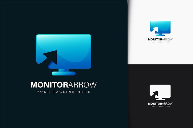 Vetor monitore o design do logotipo da seta com gradiente
