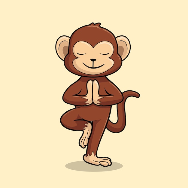 Monkey yoga cartoon chimp vrikshasana pose tree