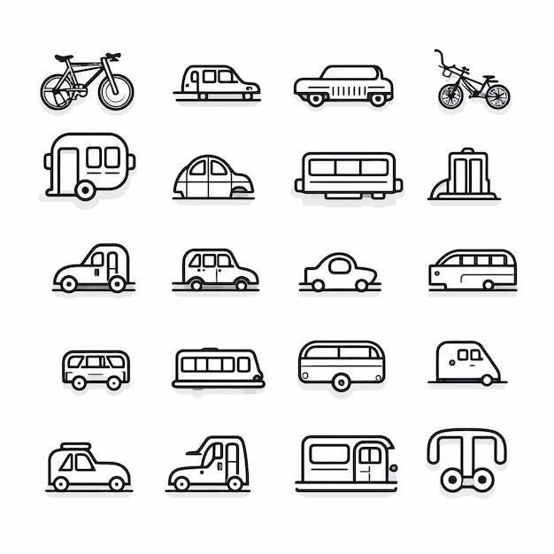 Vetor monochrome_icon_set_of_transportation_vector