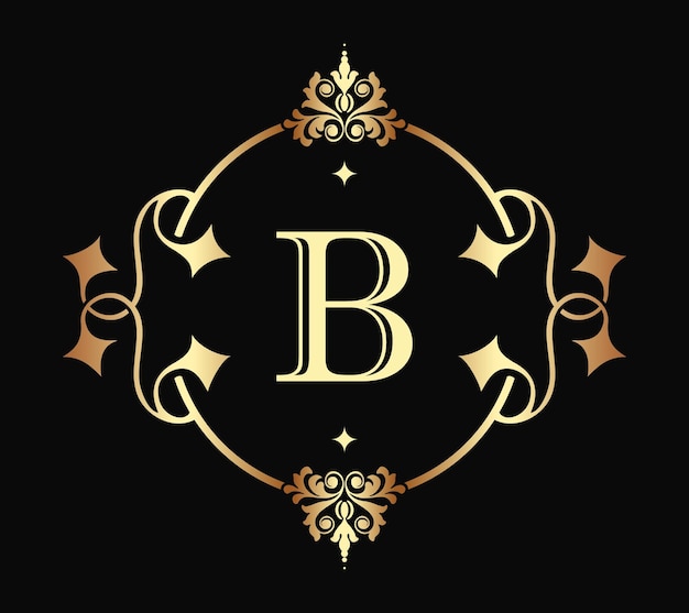 Vetor monograma clássico da letra b retrô. modelo de logotipo vintage de arquitetura de decoração de moldura de luxo