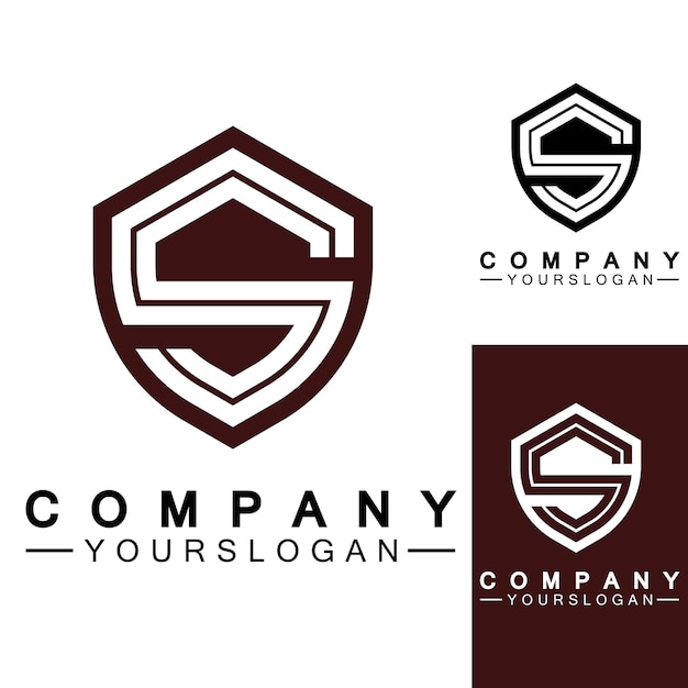 Monograma da letra s e combinação de sinal de escudo conceito de design de logotipo de arte de linha