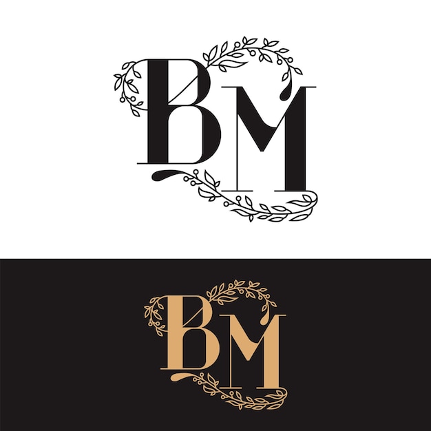 Vetor monograma de casamento desenhado à mão logotipo bm