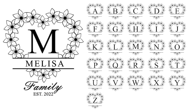 Monograma de família, fonte de monograma, letras de monograma, monograma de flores, alfabeto de monograma, fonte floral