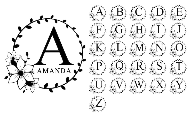 Vetor monograma de família, fonte de monograma, letras de monograma, monograma de flores, alfabeto de monograma, fonte floral