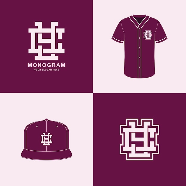 Monograma esportivo e inicial cy ou yc para roupas, roupas em camisetas e design de maquete de snapback