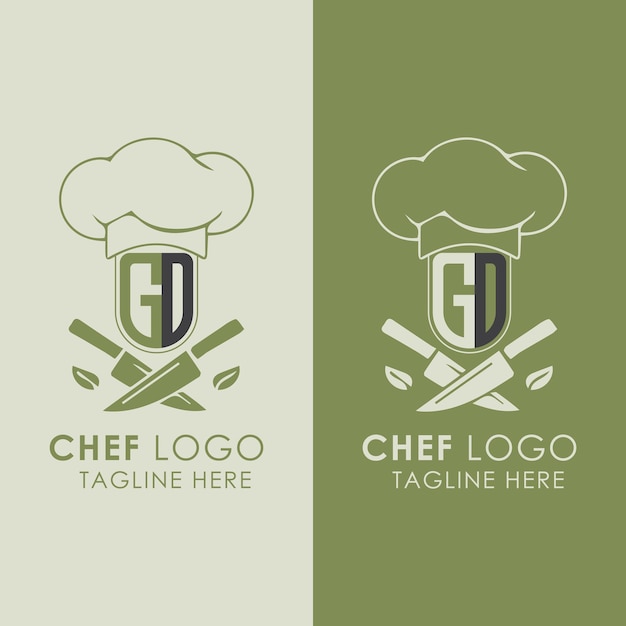 Vetor monograma inicial gd para logotipo de cozinha de chef com design de estilo criativo