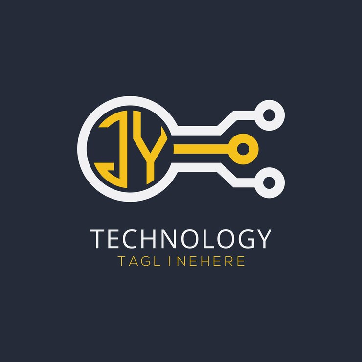 Vetor monograma inicial jy para logotipo tecnológico com desenho de estilo circular