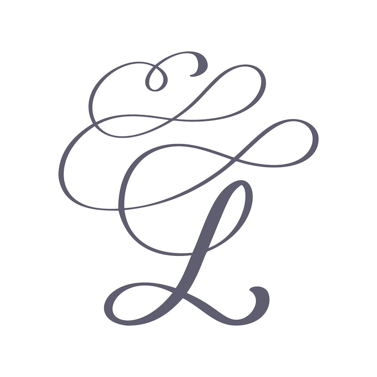 Vetor monograma l floral caligráfico desenhado à mão vetorial ou logotipo letras maiúsculas à mão letras l redemoinhos