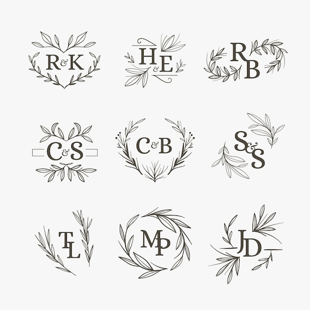 Vetor monogramas de casamento design floral