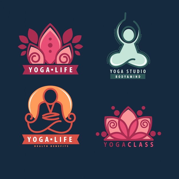 Vetor monogramas de ioga e conjunto de logotipos.