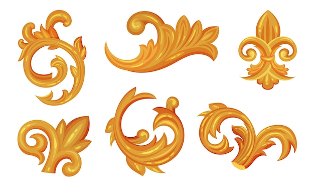 Vetor monogramas vintage dourados com conjuntos vectorizados de rolos fancy